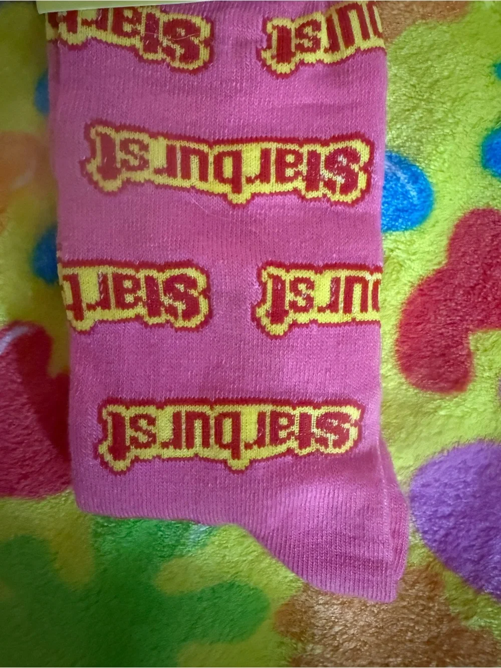 Bnwt Men's Crew Socks - Pink Starburst quick ship